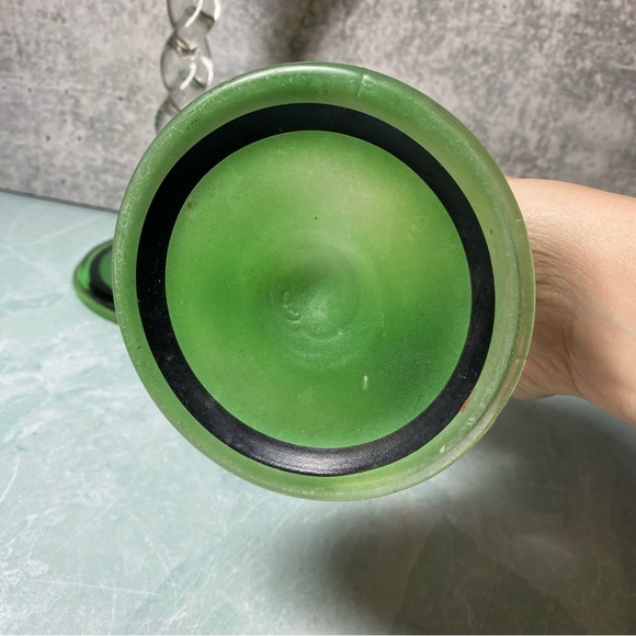 Vintage barley twist glass candlestick holders SET green and black detail MCM - Picture 5 of 5